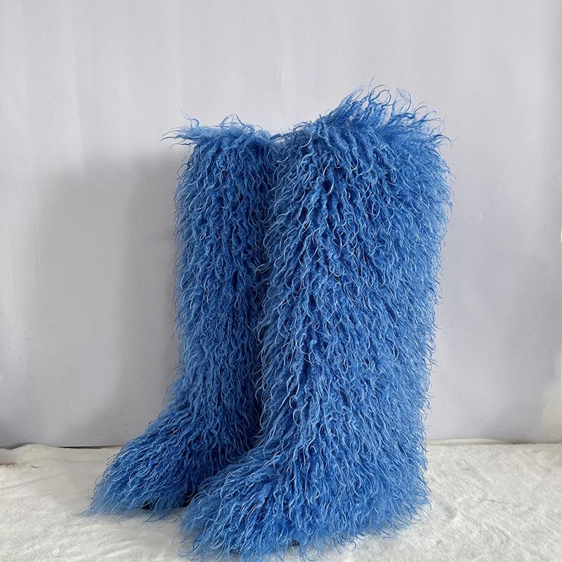 2025 cizme de iarnă pentru femei din imitație de blană de plajă din lână European și American cu tub înalt 40 tub lung 50 pantofi cizme de zăpadă