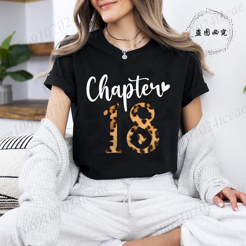 Unisex's Funny Short Sleeve Shirt It's My 18th Birthday Leopard Printed T-Shirts Round Neck Tee Shirt Birthday Party Girls Tops