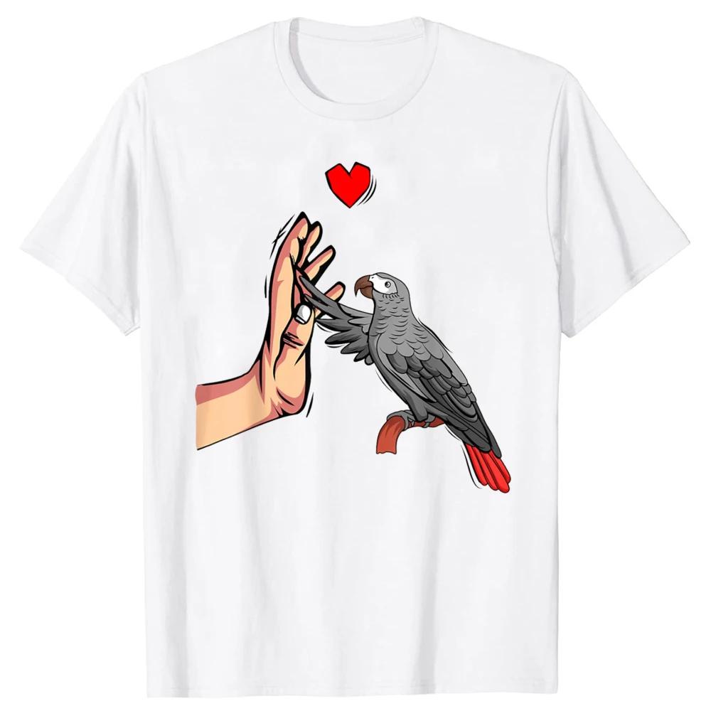 Papoušek šedý africký Láska Vtipná trička Letní styl Grafická bavlna Streetwear Krátký rukáv Dárky pro milovníky ptáků Tričko Pánské