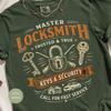 Master Locksmith T-Shirt, Trusted & True Keys Security Design for Professional Locksmiths, Tradesman Gift Tee