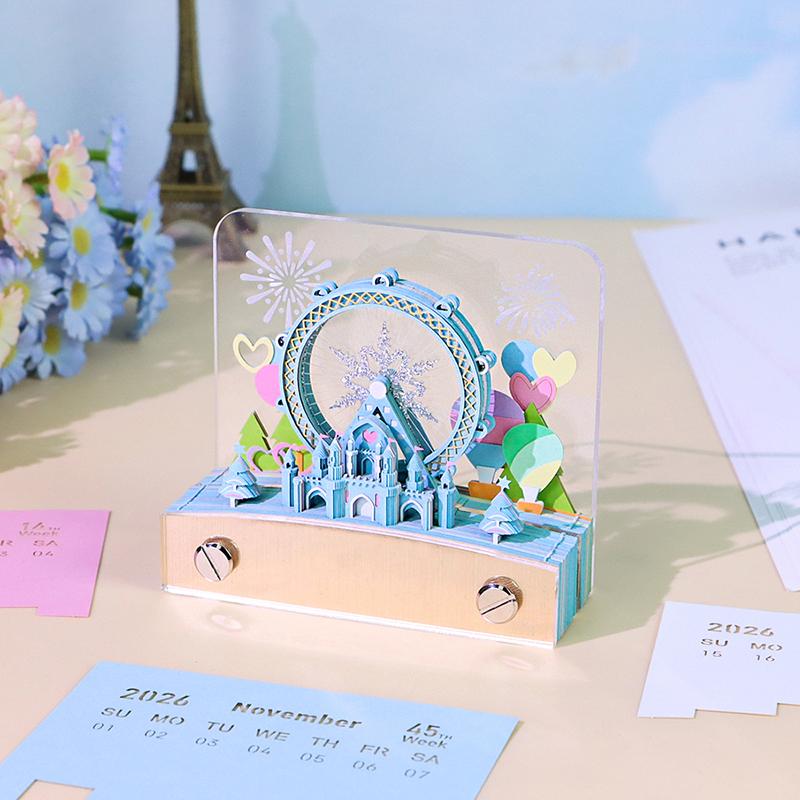 Time Piece Calendar 2026 Desk Calendar With Led Light 3D Tear-Away Calendar Paper Carving Art Memo Pad Notepad Gift Christmas