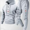 Men's Casual and Comfortable Set, Fashionable Letter Printed Hooded Sweatshirt and Casual Pants