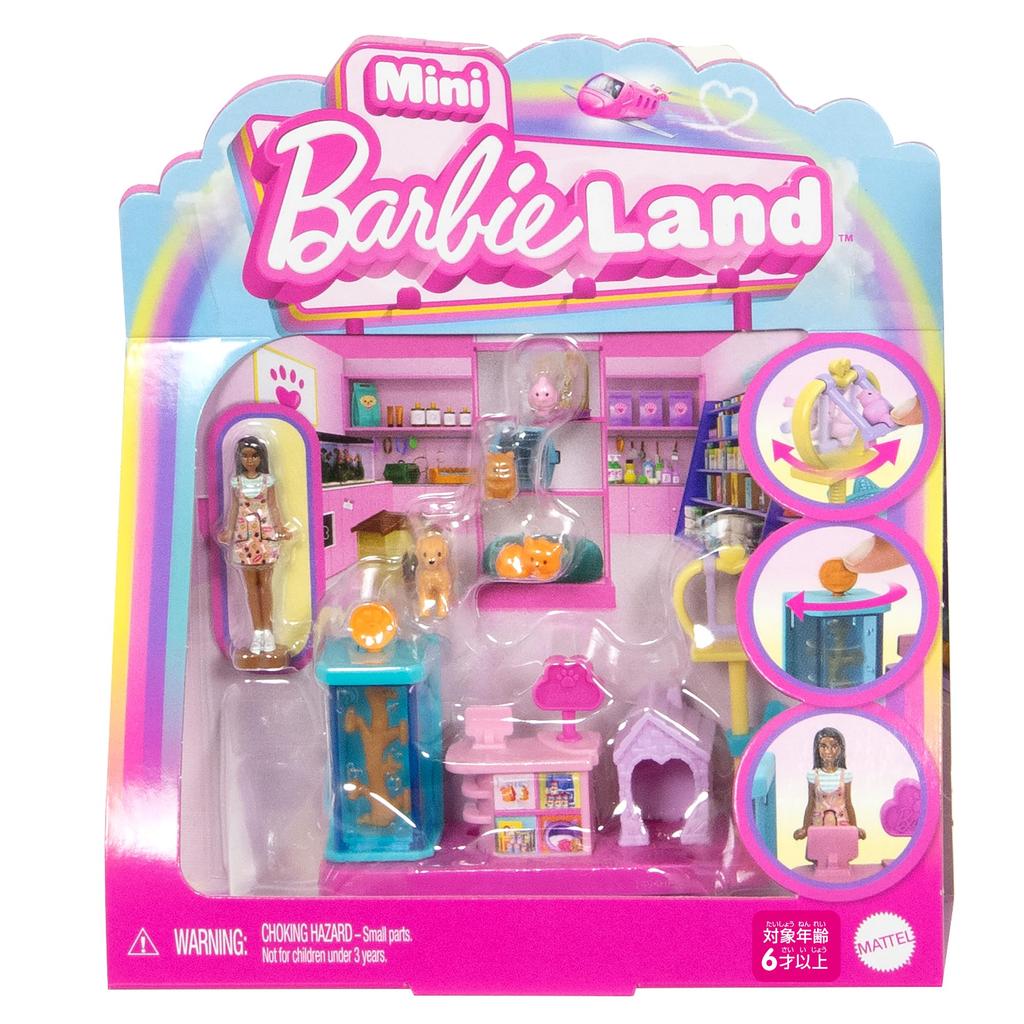 Barbie Mini Barbie Land Tierhandlung Puppenhaus Spielset mit 1 Mikro ab 6 Jahren und JCR30 Anziehpuppe, Oben, Rosa,