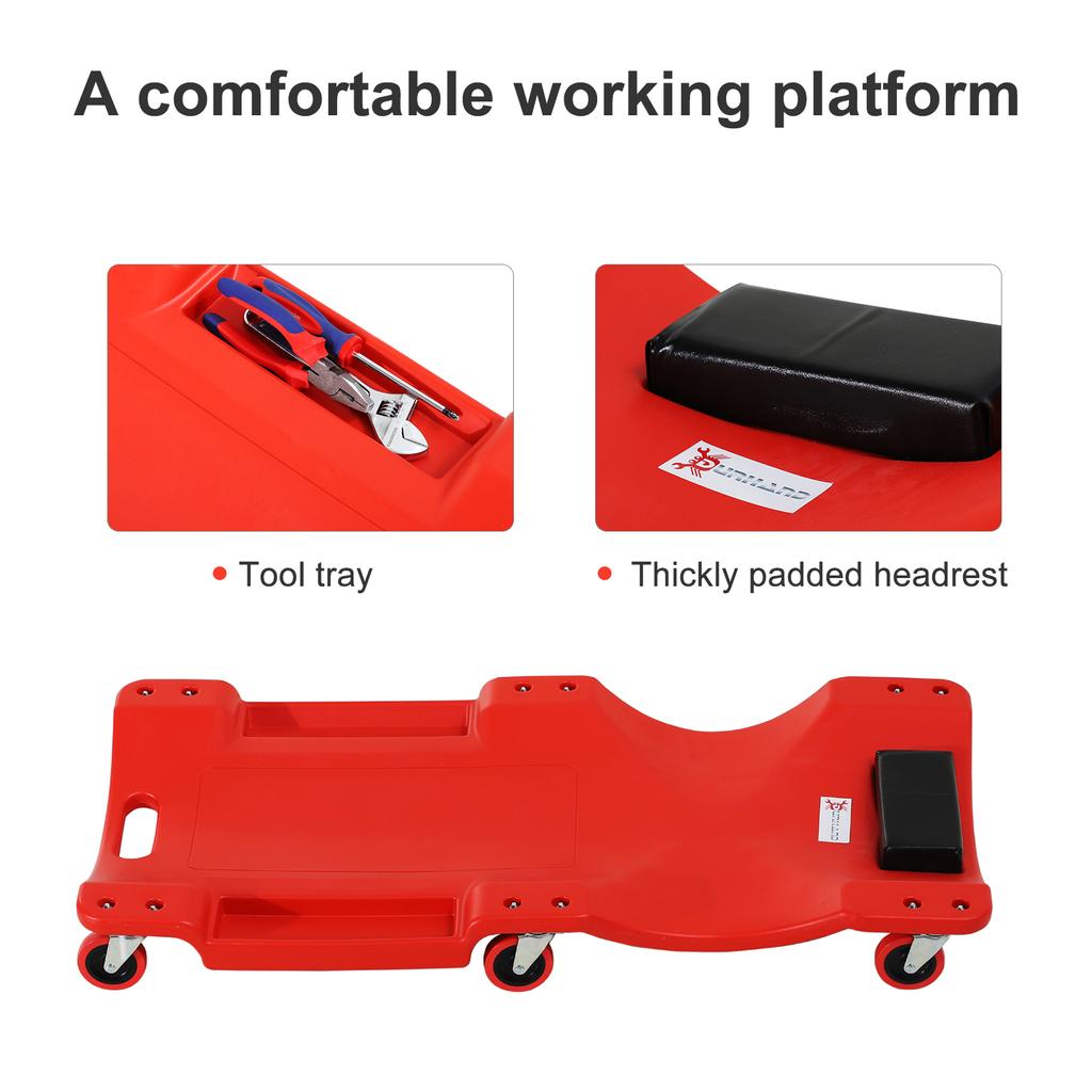 Mechanic Vehicle Creeper Under Car Rolling Crawler Board With Headrest Wheels Red