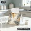 1pc Tissue Box, Elegant Tropical Golden Palm Leaves Luxury Pattern, 2D Flat Printing, Polyester Fabric, Built To Last, Napkin Box, for Household Tasks