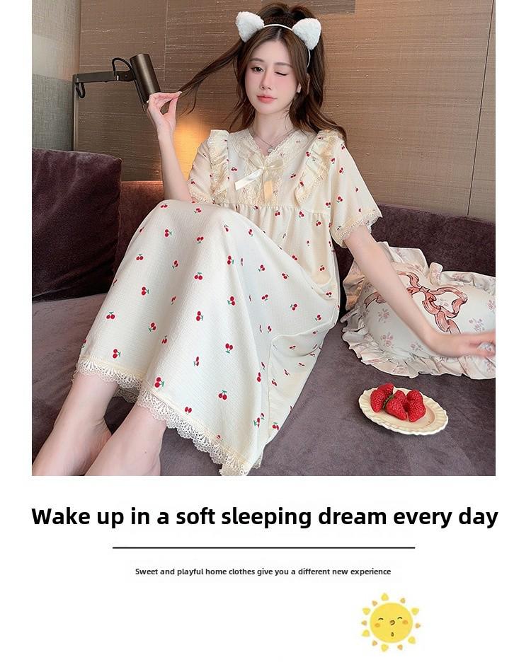 Lindo Camisón de Verano para Mujer Estilo Princesa de Dibujos Animados, Talla Grande, Manga Corta, Largo Medio