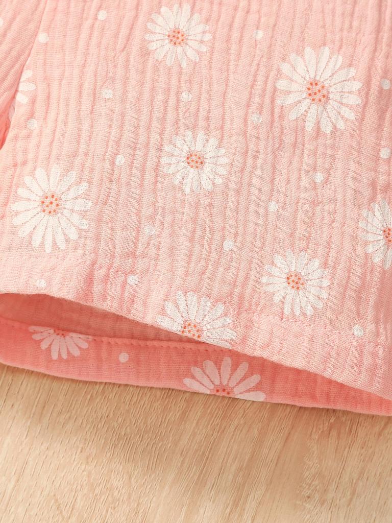 Summer Girls' One-piece Pants, Small and Fresh Frilled Short Pants, One-piece Dress for Little Kids, Casual and Refreshing Daisy Pants for Young Girls