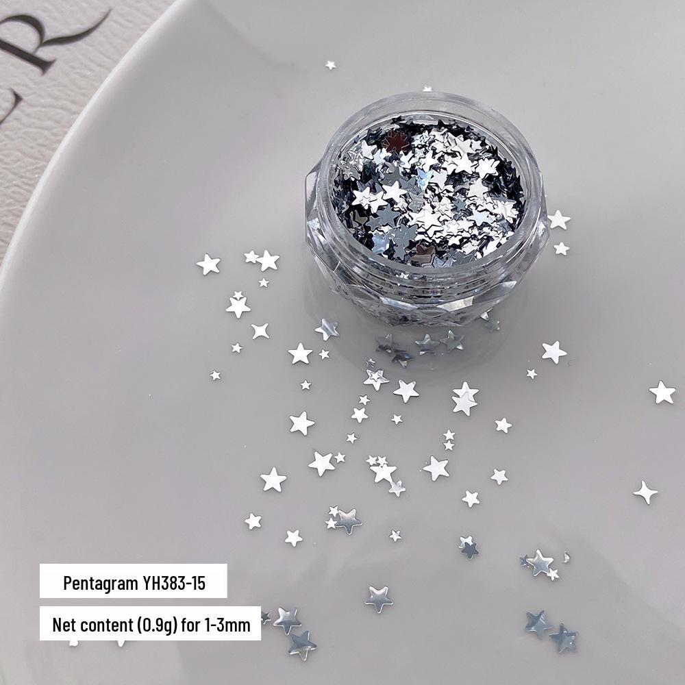 Super Flash Silver Sequin Nail Art - Korean Ins Style Star & Heart Glitter Decorations
