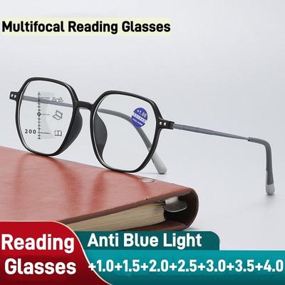 Occhiali da Lettura Multifocali con Montatura Grande Retrò Donna Uomo Nuovi Eleganti Anti Luce Blu Occhiali Progressivi per Vedere Lontano e Vicino