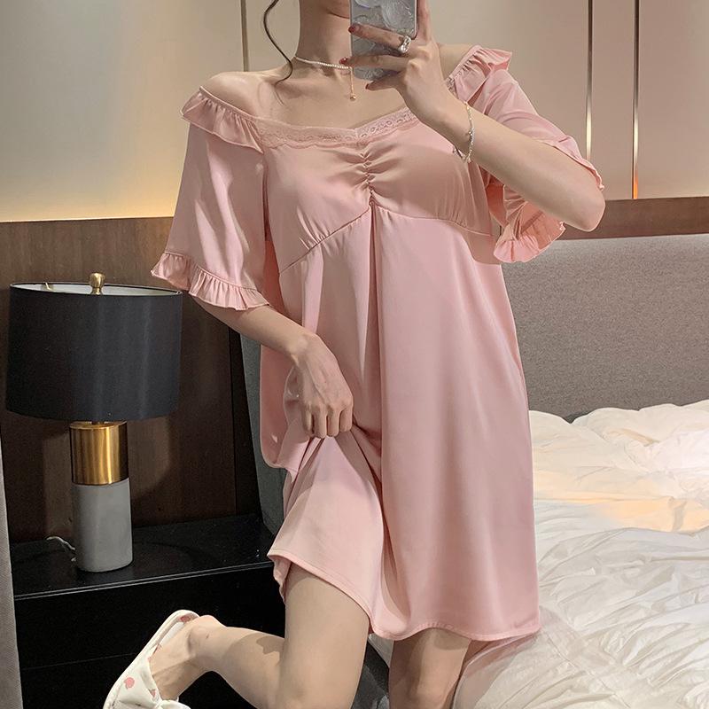 

Милая принцесса Пижама из ледяного шелка Женская Летняя Французский придворный стиль Пижама для дома с коротким рукавом L