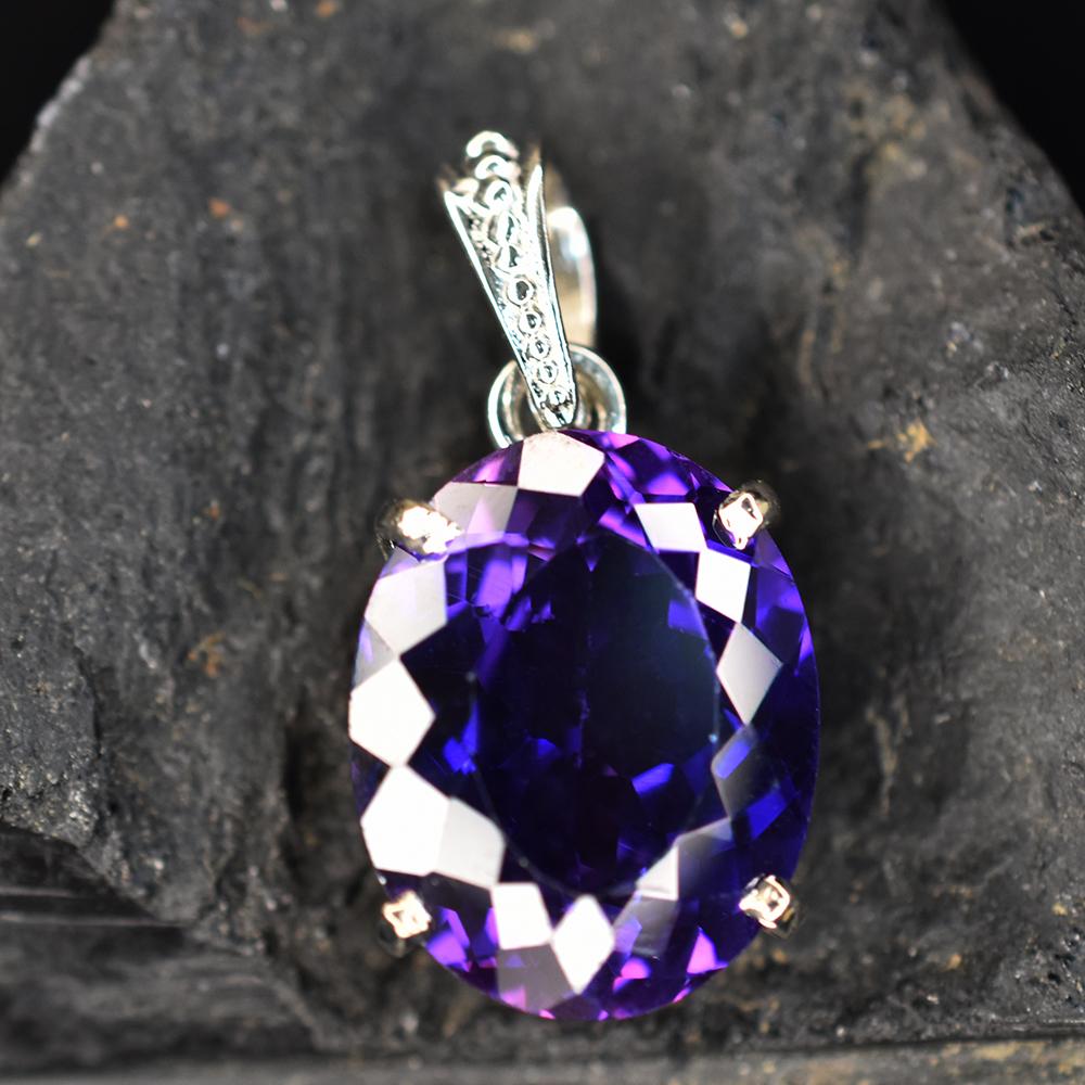 Natural Purple Sapphire 27 Ct 925 Sterling Silver Oval Pendant CERTIFIED