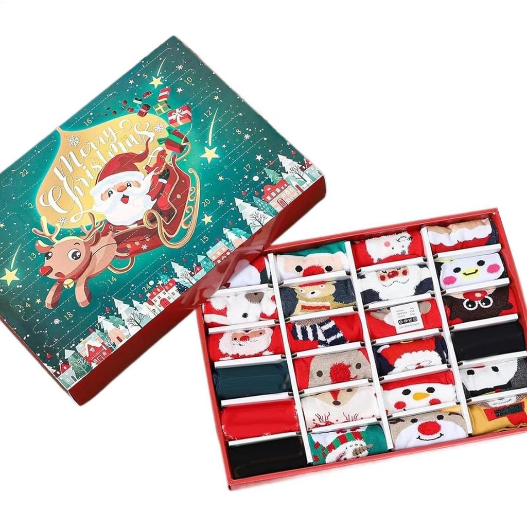 Advent Sock Calendar Christmas Countdown Funny 24-Day Cute Printed Festive Sock Calendar For Adults Teens Men Women Holiday