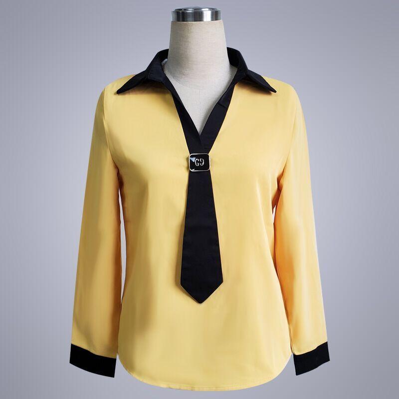 Summer Ladies Fashionable Casual Tie Decorated Long Sleeve Business Shirt