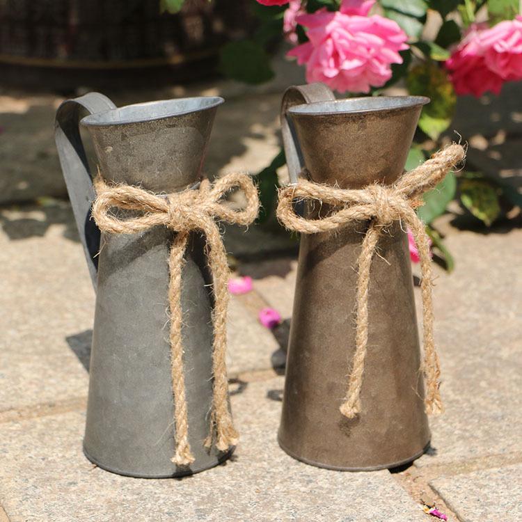 Retro-Style Milk Jug Shaped Iron Flower Bucket for Dried Arrangements
