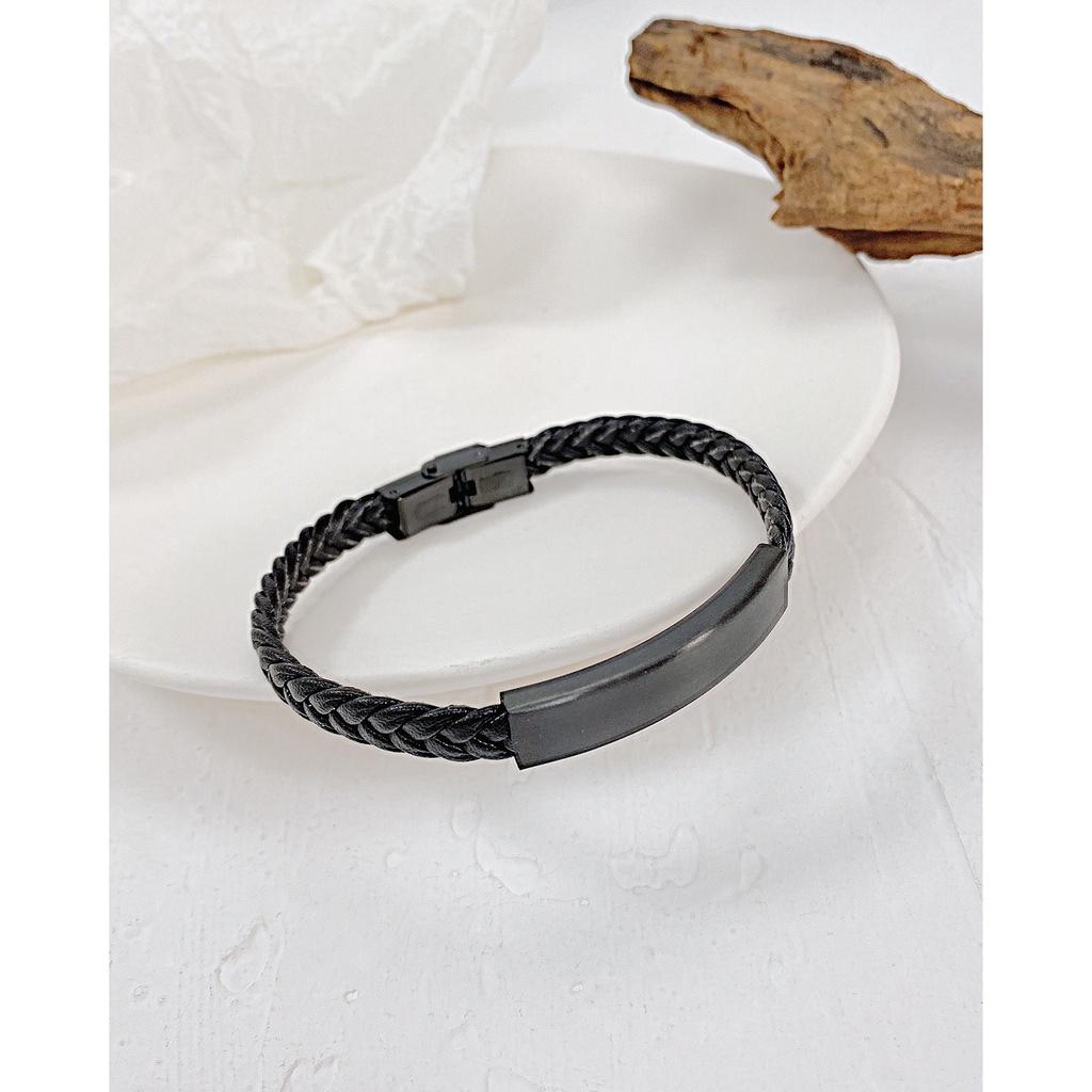 Fashionable Vintage Black Stainless Steel Bracelet Wholesale Woven Leather Cuff