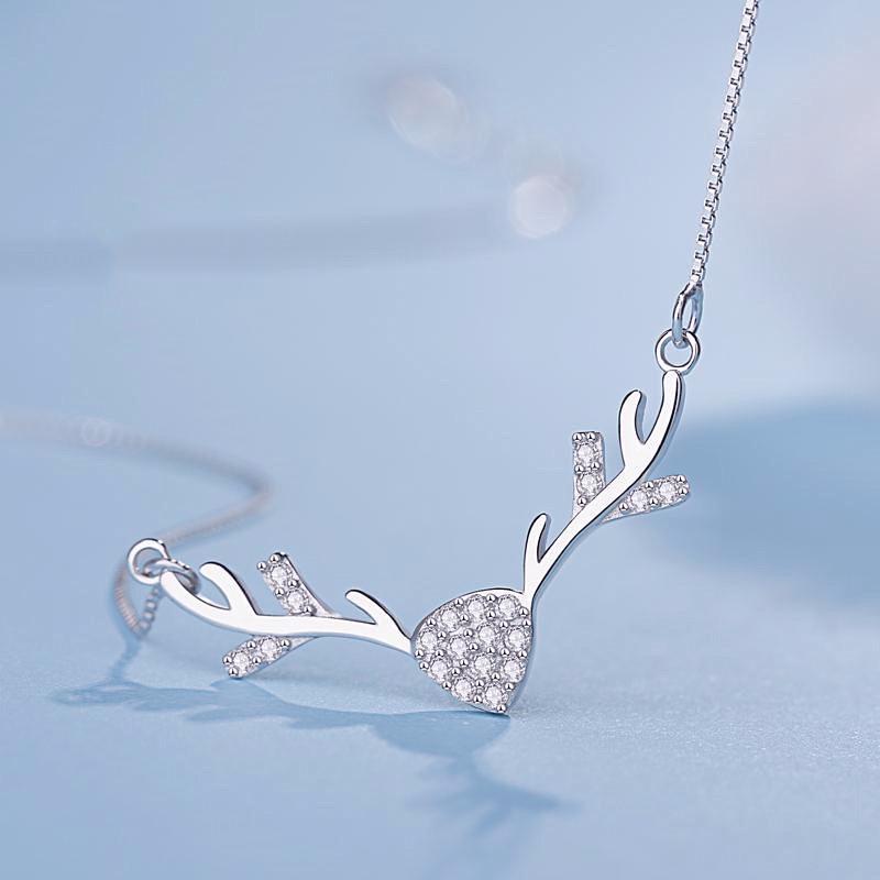 Mori Style Sweet Reindeer Antler Zircon Clavicle Necklace - Christmas Gift