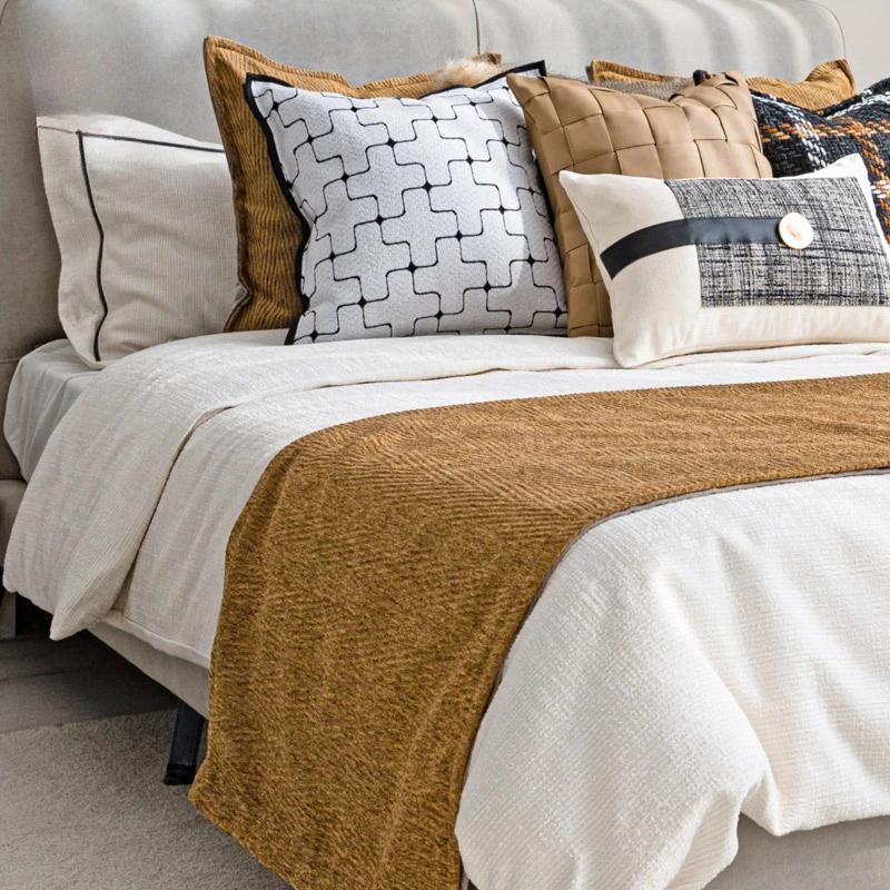 France Fashion Plaid Pillow Covers High Grade Luxury Modern Farmhouse Square Cushion Case for Decor Bench Sofa Couch