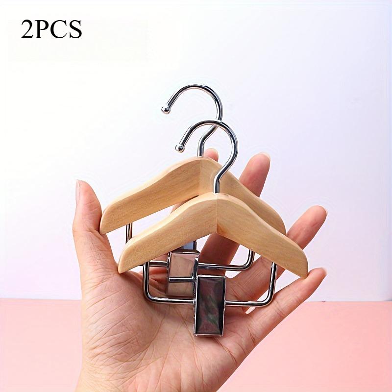 2-Pack Mini Wooden Clothes Hangers with Stainless Steel Clips - Space-Saving Pet Apparel Accessories Hanging Storage Rack 1660₽