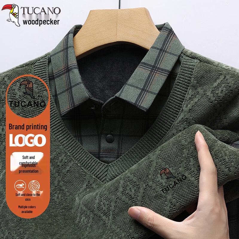 TUCANO Men's Fleece-Lined Faux Two-Piece Polo Shirt