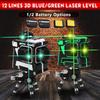 3D 12 Line Laser Level Blue Green Light 360 Degree Rotation Auto Leveling Horizontal Vertical Laser Beam with 2 Battery