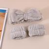 1set Elastic Women Shower Hairband & Wristband Cute Bowknot Plush Face Wash Hairband Home Makeup Headband Wristband