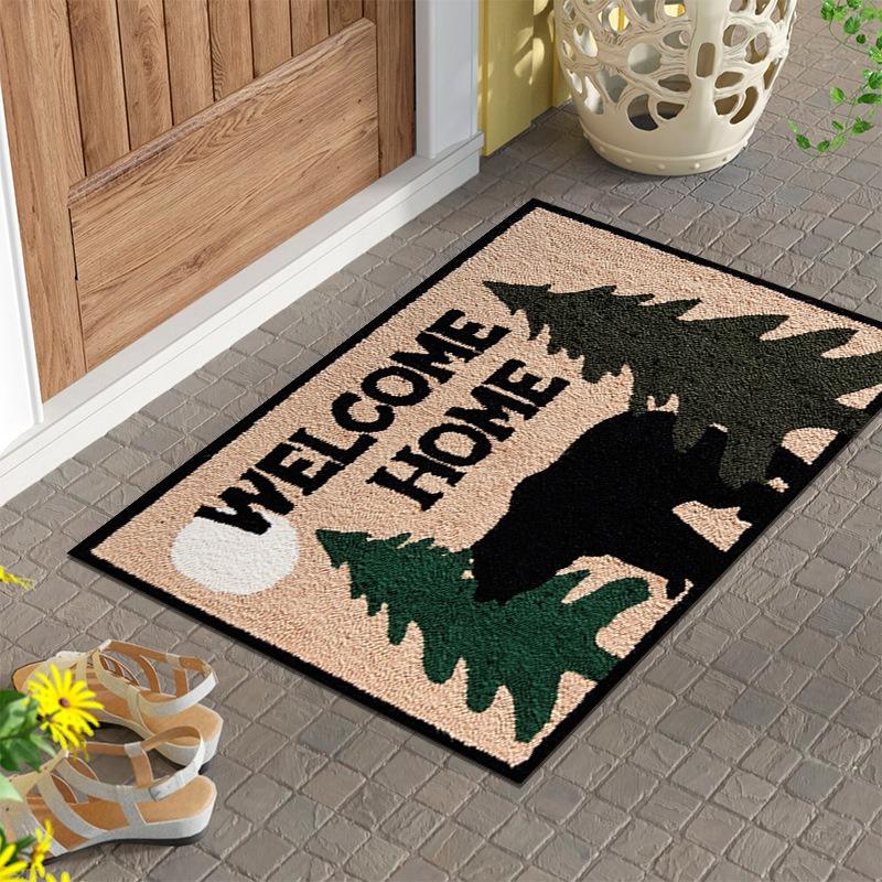 Green Leaves "Welcome" Area Rug, Soft Non-Slip Indoor Outdoor Floor Mat for Entrance and Living Room Decor