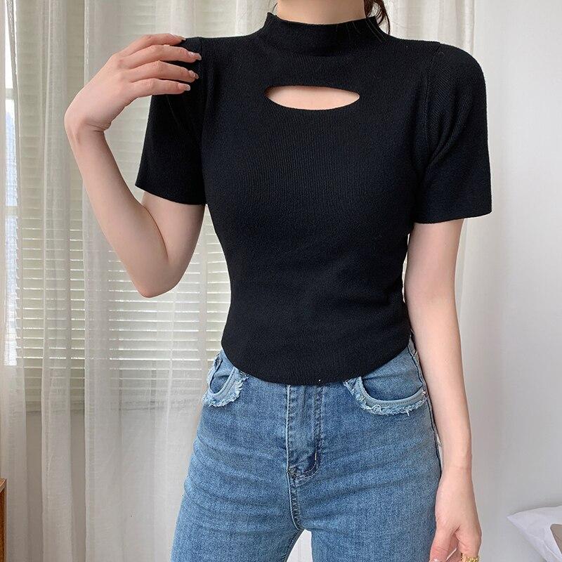 Jednobarevné Pletené Halenky Topy Jaro Léto Móda Ženy Košile Krátký rukáv Tenké Ležérní Halenky do kanceláře Oblečení Blusas 25248