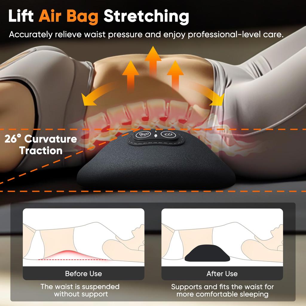 3 in 1 Upadate Rechargeable Electric Lumbar Support Pillow with Adjustable Height for Bed and Chair,Back Massager with Heat
