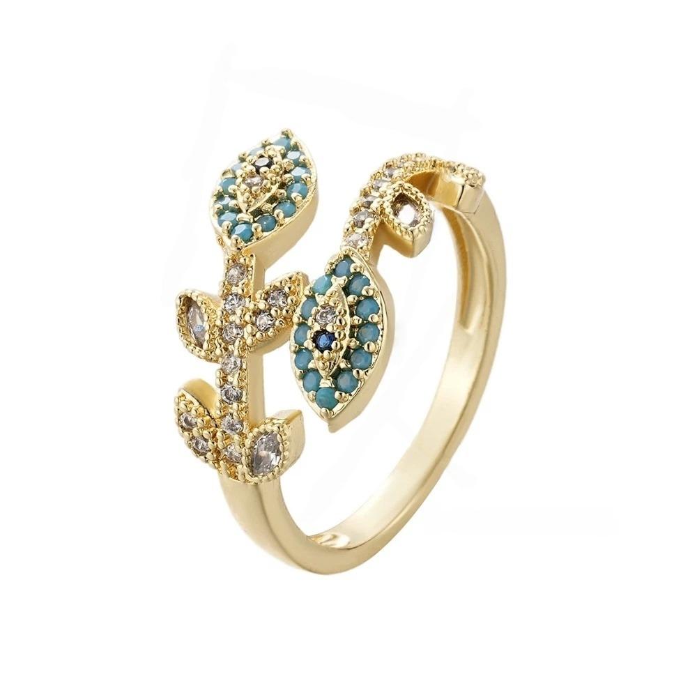 

Ear of Wheat Leaves Leaf Luxury Ring Copper Opening Finger Ring Clothes Accessories StyleA