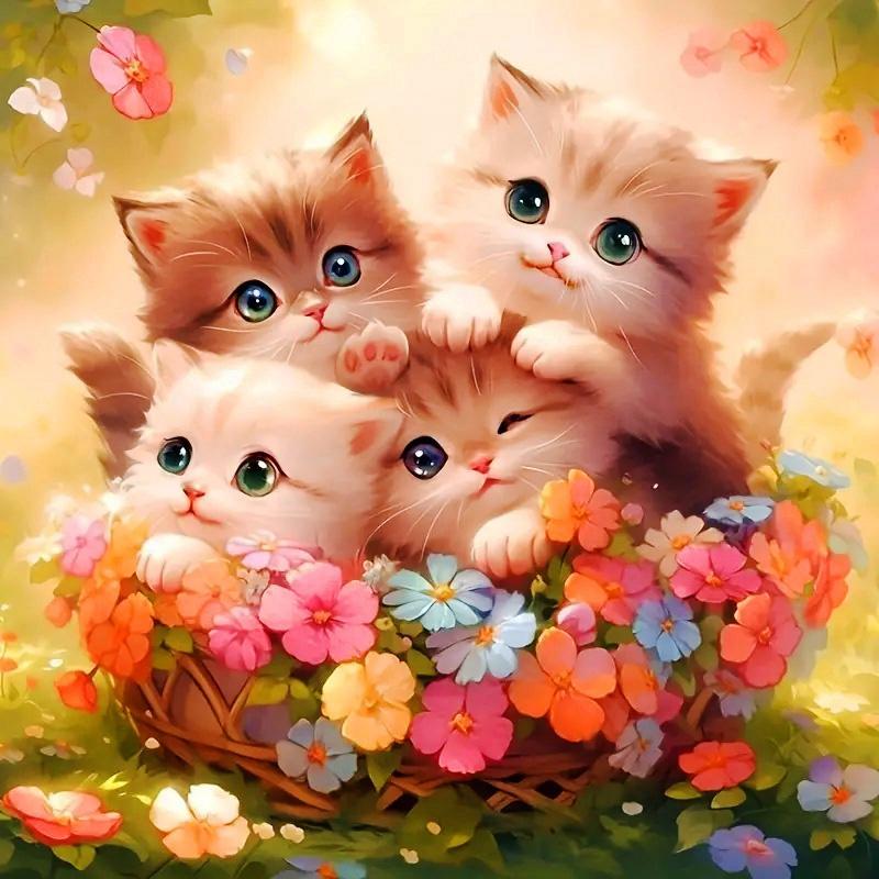 

DIY Алмазная картина Милый котенок Набор для вышивки крестом Мозаичное искусство Алмазная картина Полный круг Алмазное украшение для дома Round 50x50cm