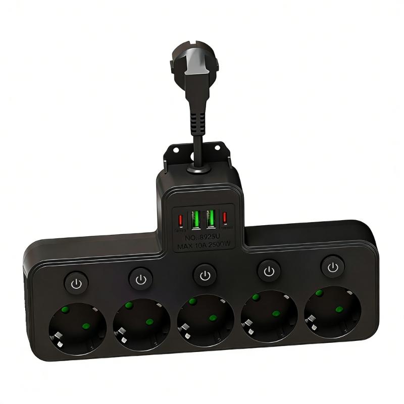 5 Outlet Wall Sockets with 2 USB And 2 Type C Ports Rotating 180 Degrees For Multiple Device Charging