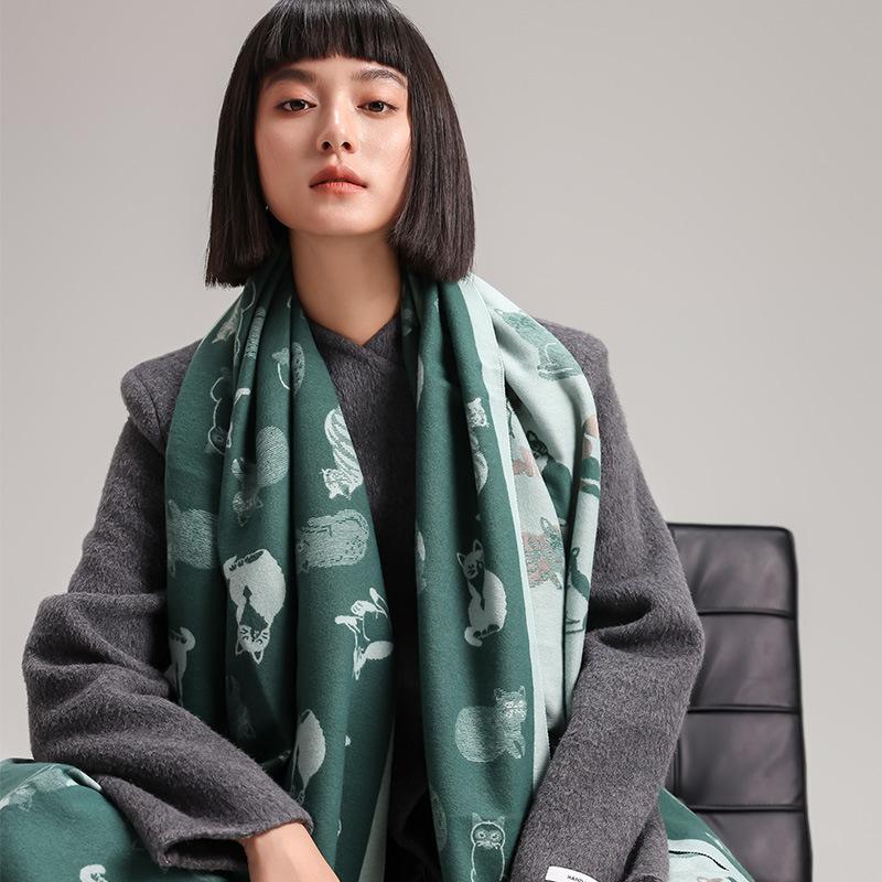 Autumn And Winter Animals, Cats, Sweet And Cute Ladies, Imitation Cashmere Warm Scarf, High-End Air Conditioner Shawl Scarf