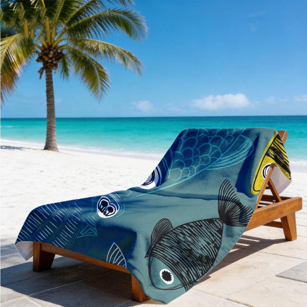 Marine Ocean Fish 2D Flat Printed Microfiber Beach Towel Sandproof Waterproof Surf Summer Holiday Swim Pool Bath Mat