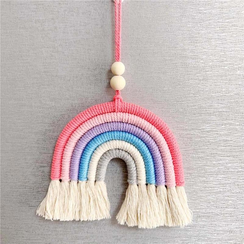 BeHandwovens Cotton Rope Rainbow Tassels Wall Car Pendants Rainbow Wall Hangings Holiday Decorations