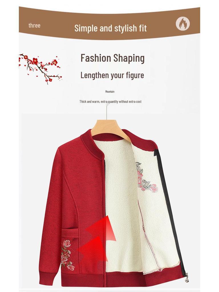 2024 Mamas warmer Wollmantel: Langärmiger Strickcardigan mit Samtbesatz für Frauen mittleren und höheren Alters