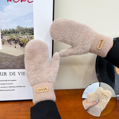 Winddichte Damen-Handschuhe aus dickem Plüsch, weiches, flauschiges Fell, Winterhandschuhe, warme Outdoor-Handschuhe