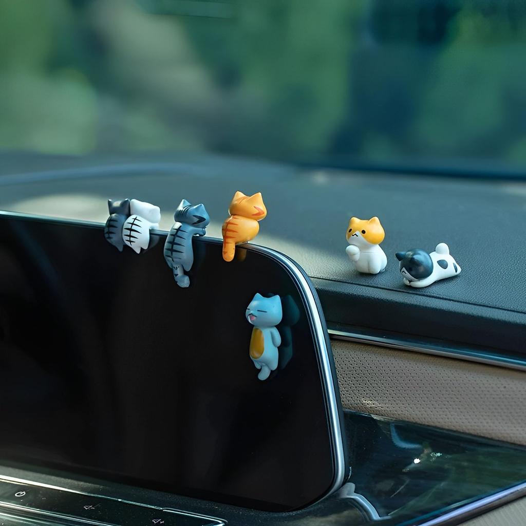 6 SZTUK Urocze Mini Kotki Dekoracje Lusterka Samochodowego, Deska Rozdzielcza Wnętrze Samochodu Uroczy Kotek Kawaii Dekoracje do Domu Biura Prezenty dla Kobiet Mężczyzn