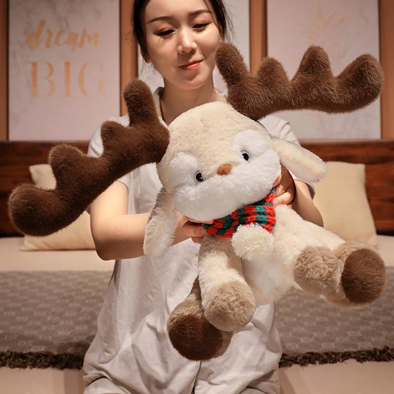 Reindeer Christmas Scarf Plush Toy Big Eared Elk Stuffed Animal Doll Gift 35cm