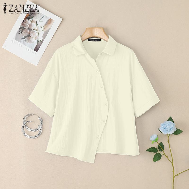 ZANZEA Γυναικείο Casual Μπλουζάκι με Κολάρο και Κοντό Μανίκι