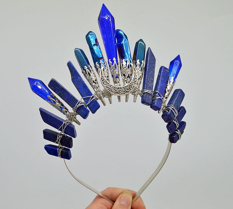 Retro Silver Moon Crystal Glass Crown Headband