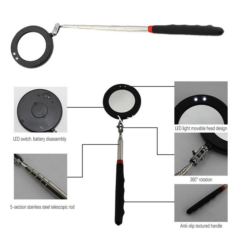 Auto-Inspektionsspiegel, einziehbarer Teleskop-Auto-Inspektionsspiegel mit LED-Licht, 360 Grad drehbar, Mechaniker-Kfz-Werkzeuge