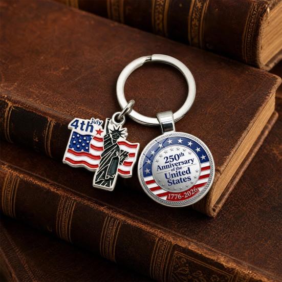 Pendentif Porte-clés, Porte-clés Double Pendentif Combiné, Porte-clés pour le 250e Anniversaire de la Fondation des États-Unis avec Anneau Métallique Épaissi