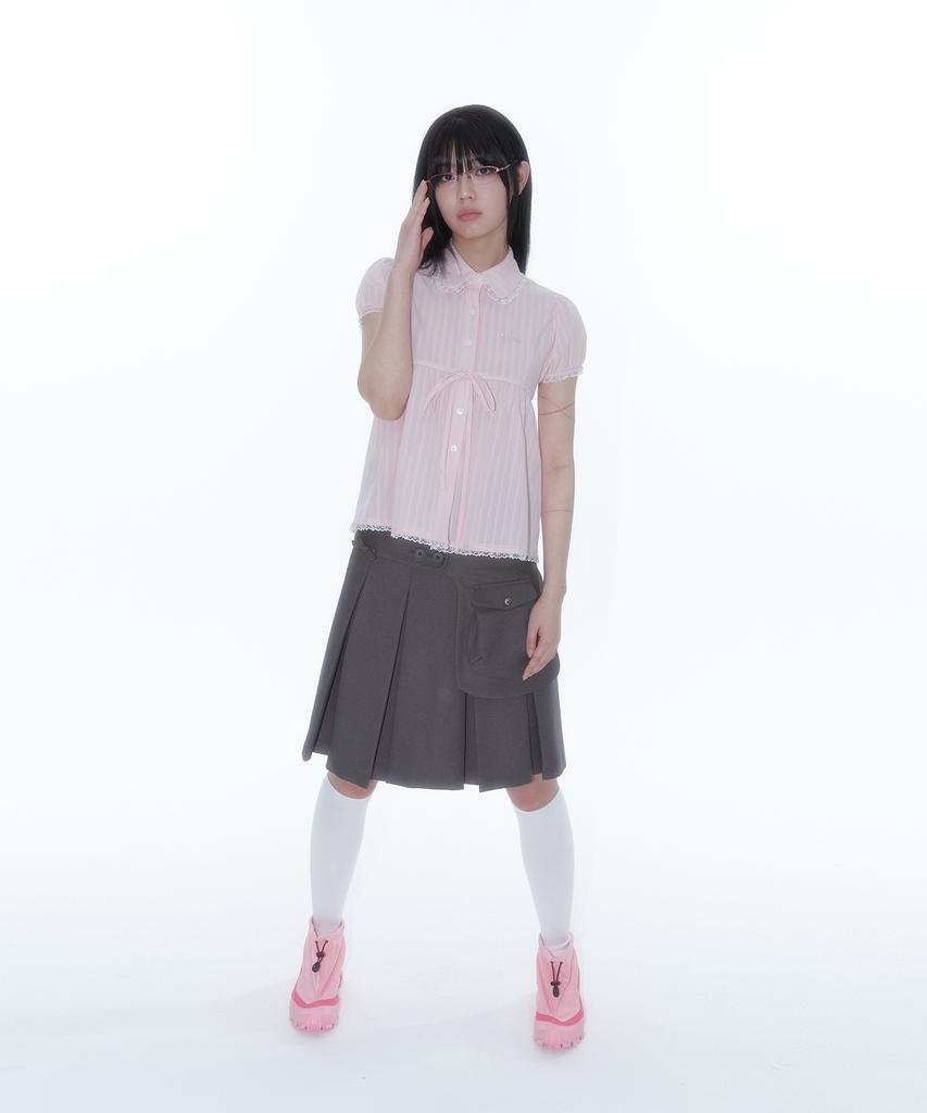 Kasiko Puff Sleeve Lace Shirt Pink