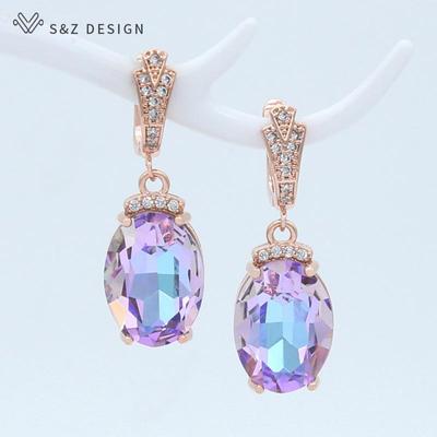Fashion Oval Large Crystal Drop Earrings For Women Wedding Jewelry Luxury Rose Gold Color Cubic Zirconia Eardrop