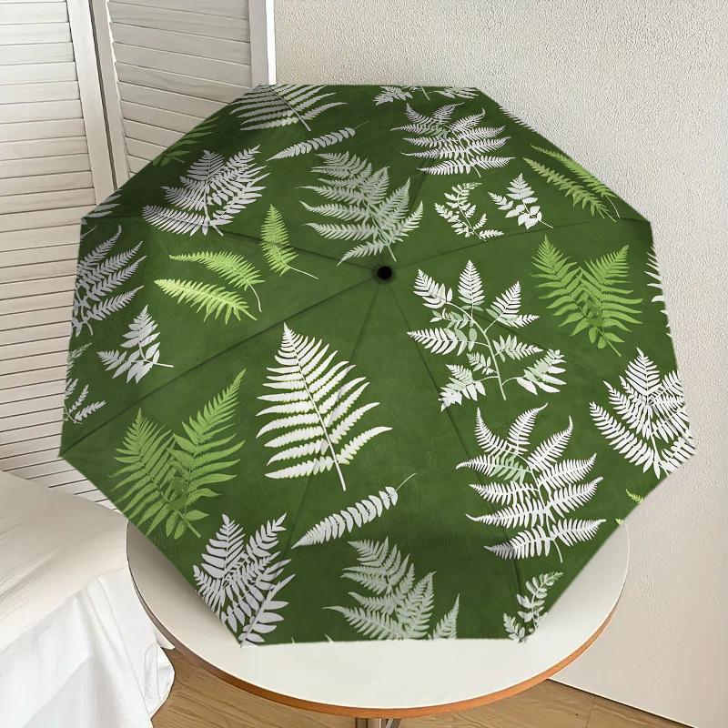 1pc Fern Leaves Pattern Pattern Umbrella Design Automatic Opening and Closing Umbrella, High-quality Travel Umbrella,  C1128060