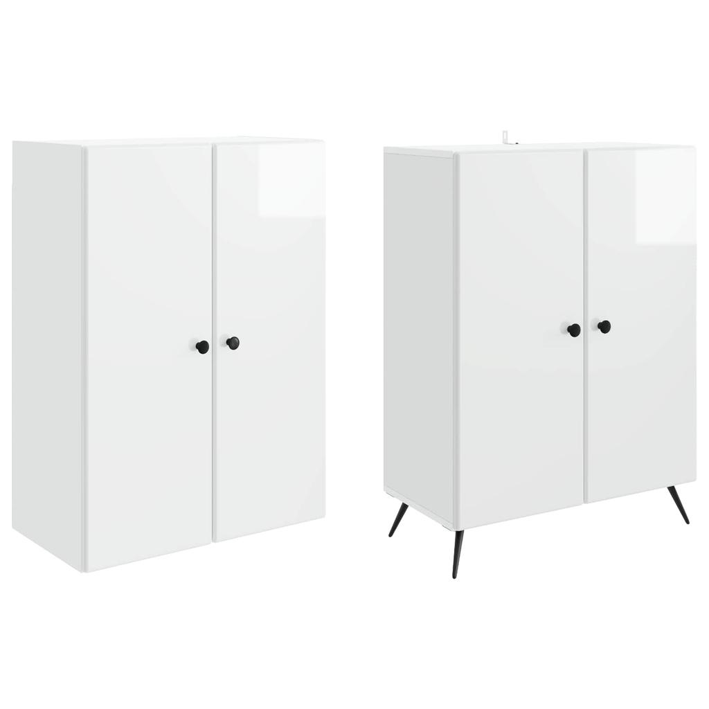 Cabinet Set 2 pcs High Gloss White Wood Based Material