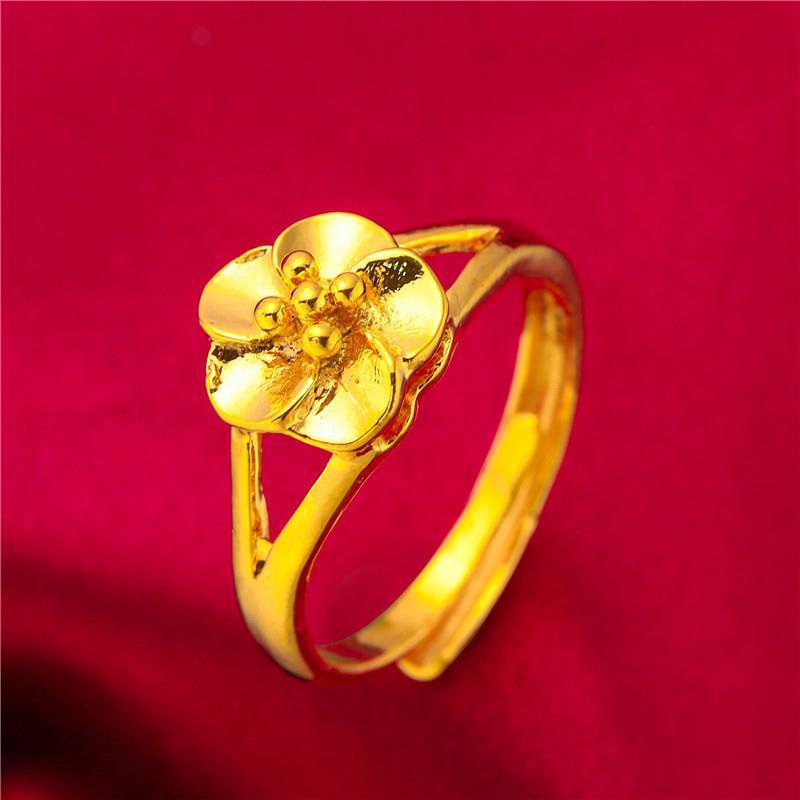 Women's Open Adjustable Ring Gold Plated with Lucky Flower Design Suitable for Wedding Jewelry
