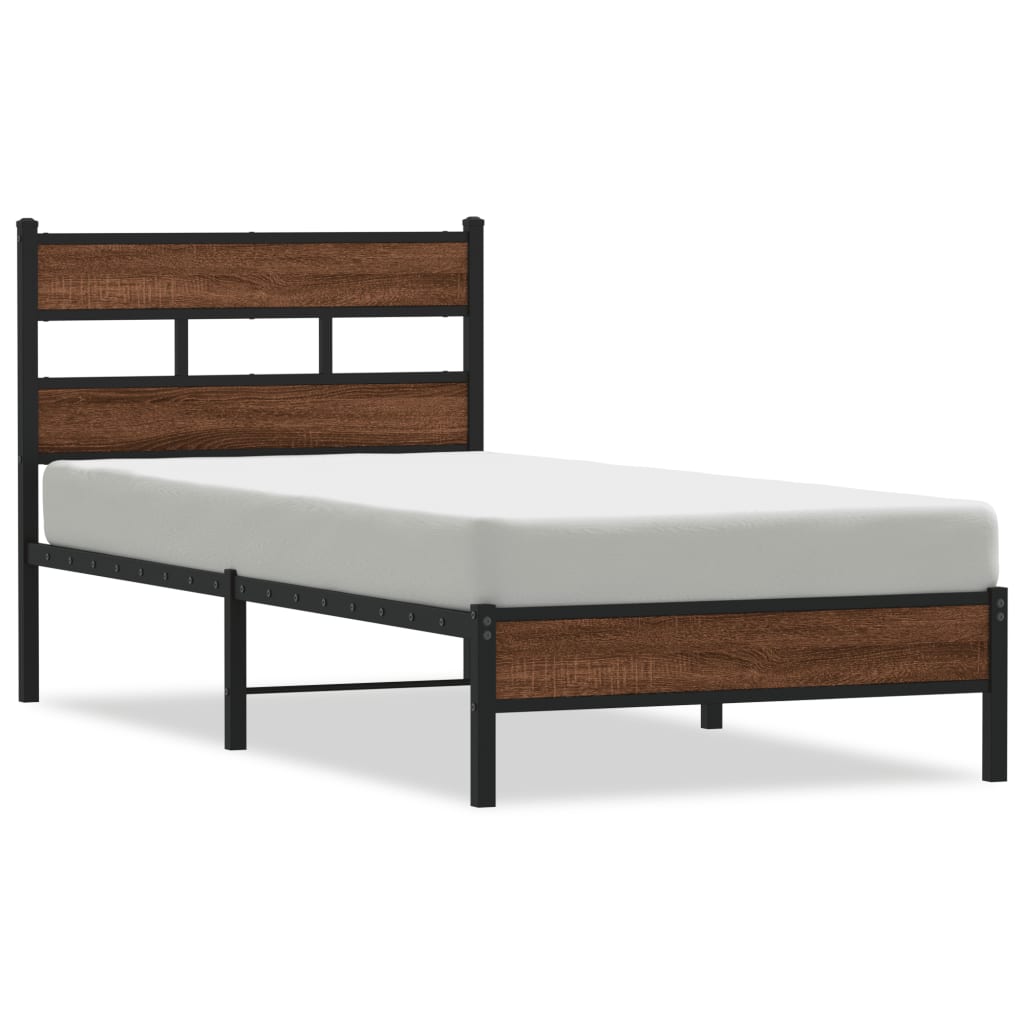 Bed Frame Without Mattress Brown Oak Look 75x190 Cm Engineered Wood