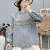 Elegant Retro Cotton Double Layer Gauze Stand Collar Embroidered Long Sleeve Top for Women