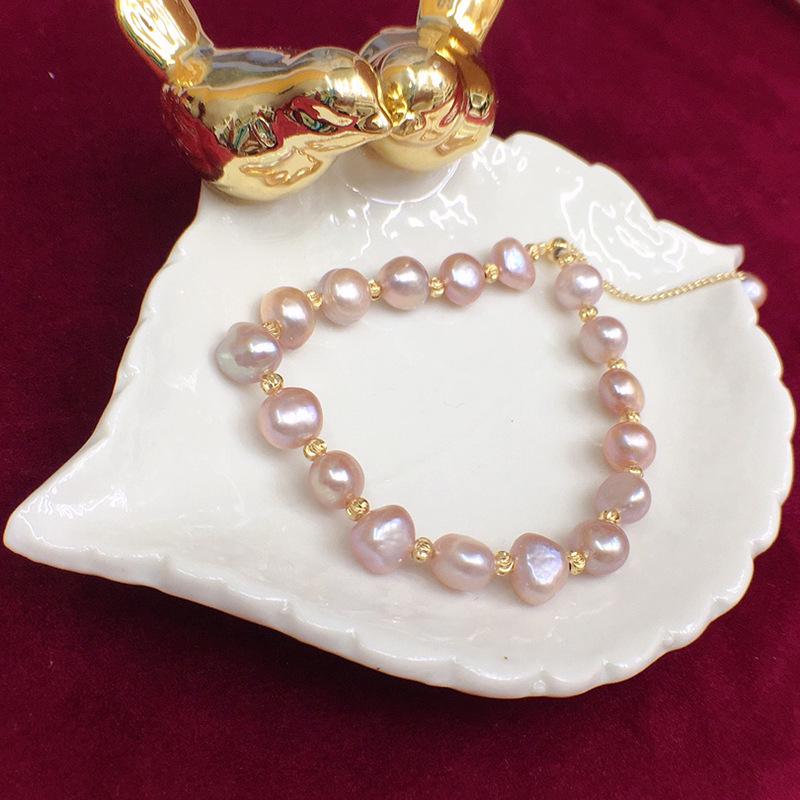 Women s Korean Freshwater Pearl Bracelet, 8-9mm Irregular Beads, Pull-String, Versatile Hand Jewelry. Adjustable Open